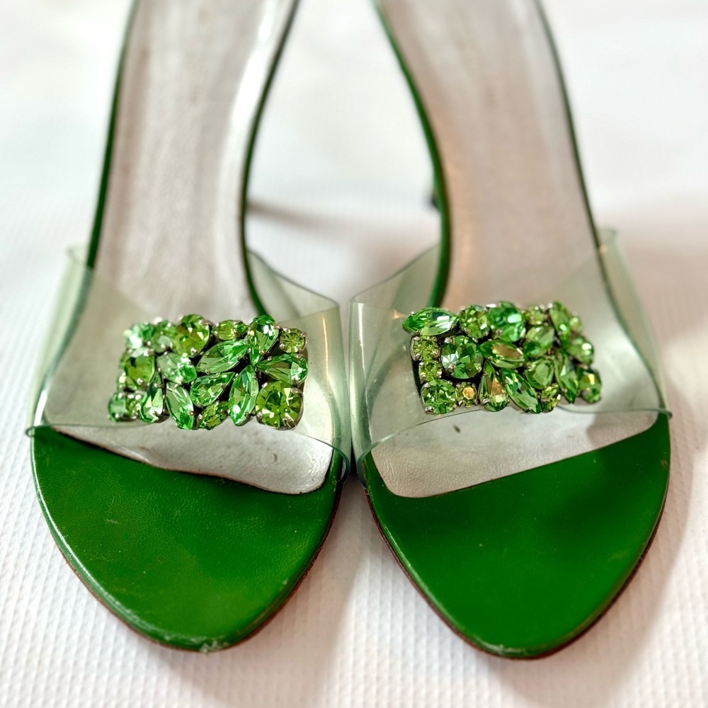 Vero Cuoio Green Embellished Heels Size 36.5 or US 6 Made in Italy